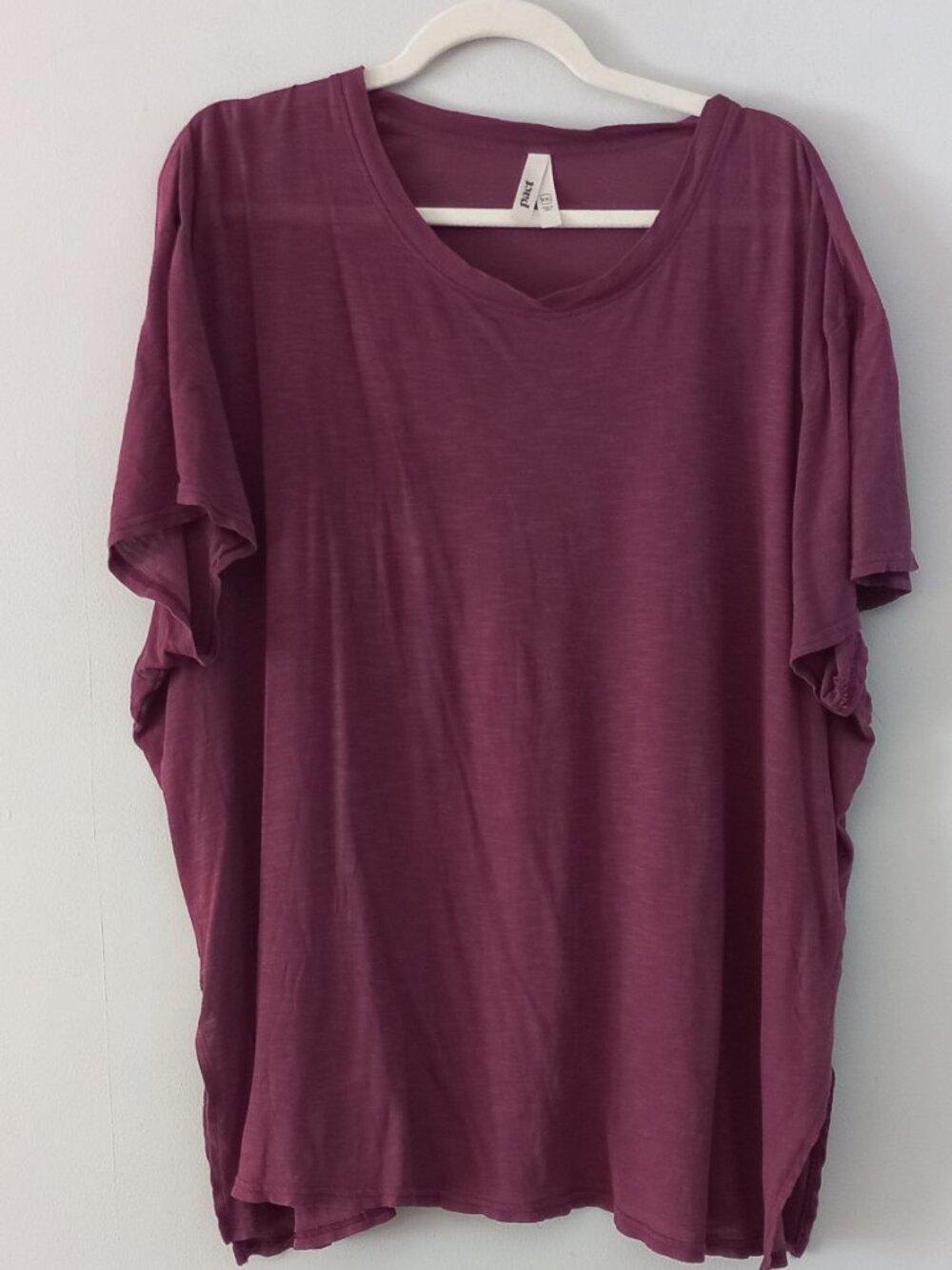 PACT purple t-shirt with flaws